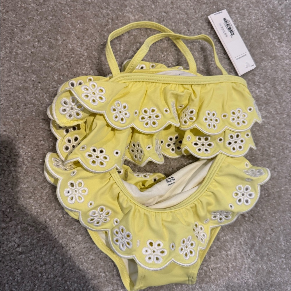 Janie and Jack 12m-18mYellow Ruffled Swimsuit with Eyelet Details